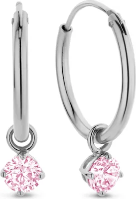 Produktbild von New Bling 9NB-1201 Zilveren Oorringen met Zirkonia hangertje 3mm - Roze - 15 mm - Rhodium - Zilver
