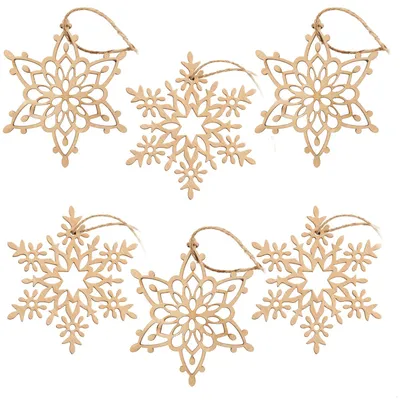 6er Set Holz-Anhänger Weihnachtsbaum Schneeflocken
