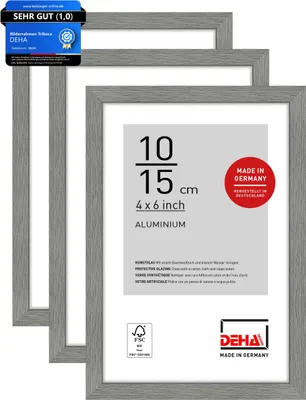 Produktbild von DEHA Design Aluminium Portraitrahmen, Bilderrahmen 3er SET Tribeca, 10x15 cm, Struktur Grau Matt