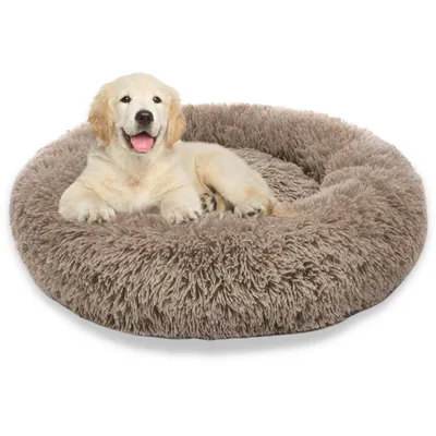 Produktbild von Hundebett Donut Kamelfarben 80 cm Plüsch-Kunstfell ergonomisch