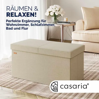 Immagine prodotto di Panca beige 76x38x38cm con coperchio incernierato