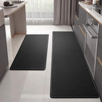 Produktbild von Famanu Küchenteppich PVC - Waschbar, Antirutsch, Wasser- und Ölbeständig - 44 x 180 cm - Schwarz