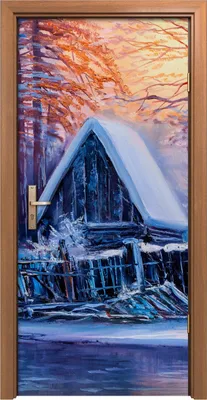 Produktbild von Türposter 90x200 cm Türaufkleber Türtapete Türfolie Klebefolie Alte Hütte am Flussufer Im Winter Wald