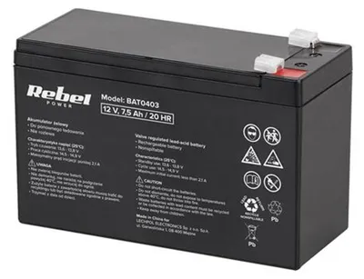Obrázek produktu pro Baterie olověná 12V/7.5Ah REBEL BAT0403