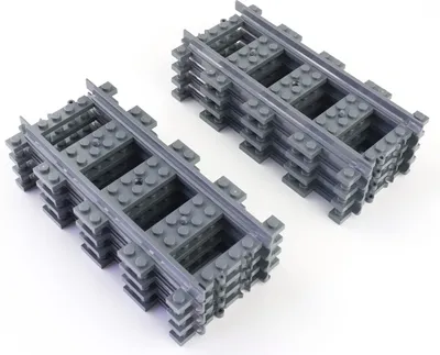 Two sets of LEGO train tracks are shown against a white background.