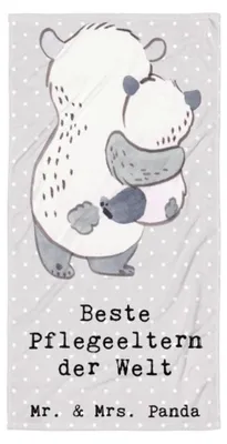Produktbild von Mr. & Mrs. Panda Handtuch Panda Beste Pflegeeltern der Welt - Grau Pastell - Geschenk, Großes Badehandtuch, Mama, Strandtuch, Geschenkidee, Dankeschön, Papa, Duschtuch
