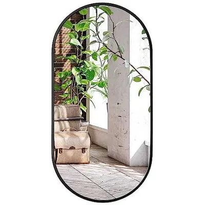 Produktbild von Leobert Wandspiegel Oval, Schwarz, 100x50 cm, Aluminium Rahmen, verzerrungsfrei, horizontal & vertikal montierbar, wasserbeständig, für Badezimmer, Flur, Garderobe, Wohnzimmer, inkl. Montageset, 6.5 kg