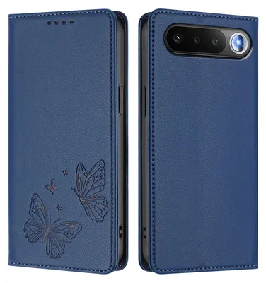 Image de Étui en cuir pour Realme 16, étui de protection type portefeuille en cuir gaufré « papillon » avec support, bleu foncé