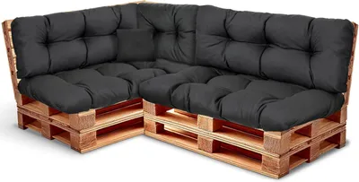 Produktbild von Best Wool rückenlehne für palettenkissen set, wetterfestes europaletten polster mit Polyurethanflockfüllung – schwarz 2×120x40, 2×120x80, 60x40, 40x40 cm