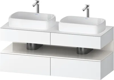 Produktbild von Duravit Qatego Konsolenwaschtischunterbau, 2 Auszüge, 2 Schubkästen, 2 Ausschnitte, 1400x550x600mm, Nische Weiß hochglänzend, QA4767022180010