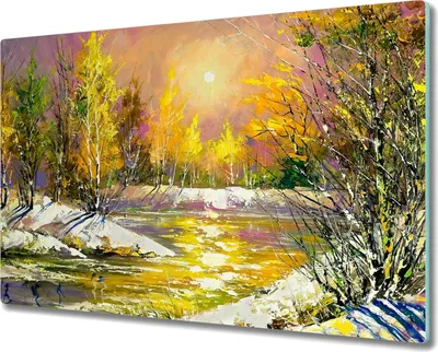 Produktbild von Coloray Küchenbrett Kochplattenabdeckung Hackbrett Schneidebrett Herdabdeckplatte 80x52 cm - Wald Winter Wasser