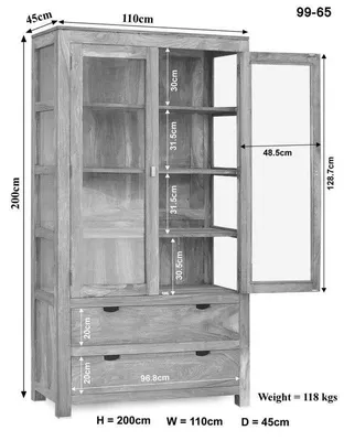 Produktbild von MASSIVMOEBEL24 Vitrine Akazie 110x45x200 white stone getüncht  NATURE WHITE #65