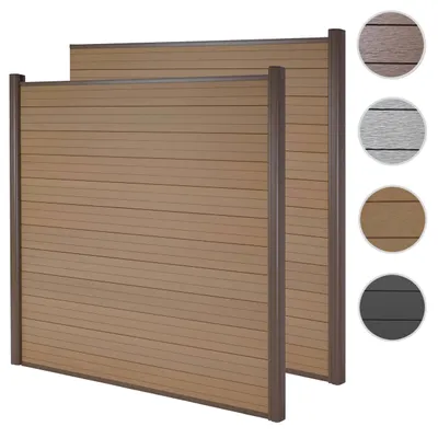 Produktbild von WPC-Sichtschutz Savoie, Windschutz Zaun, Alu-Pfosten 2er Set, 3,75m teak