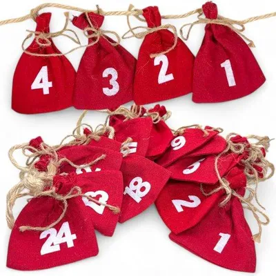 Produktbild von Adventskalender zum Befüllen - 24 Baumwollbeutel - Juteband - 9 x 11 cm - DIY - Weihnachtsdeko - Weihnachtskalender