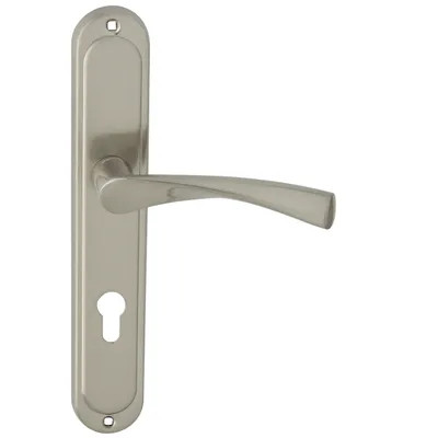 Produktbild von DOMINO Türgriff 72 Drückergarnitur PZ - Profilzylinder Set | Türklinke für Zimmertür, Bürotür, Kellertür & Innentür | L-Form | Türbeschläge aus Aluminiuml | Nickel Türdrückergarnitur | ROMANA M9