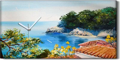 Produktbild von Wanduhr Uhr Wandbild Leinwand 60x30 Malerei Zweige Bäume Meer Himmel Kunst - weiße Hände