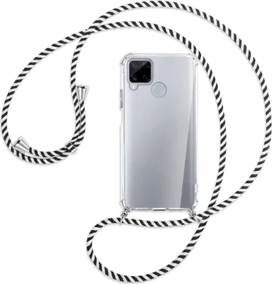 Produktbild von Handykette Backcover-Schutzhülle mit Band (Metall silberfarben) für Realme Narzo 30A (RMX3171) - schwarz/weiß gestreift
