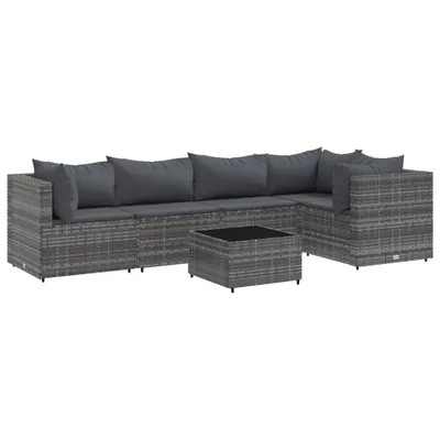 Produktbild von 6-tlg. Garten-Lounge-Set mit Kissen Grau Poly Rattan