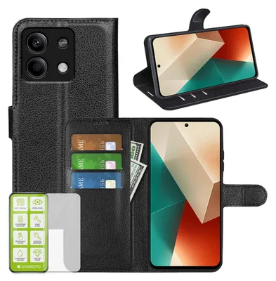 Obrázek produktu pro Pro Xiaomi Redmi Note 13 mobilní telefon pouzdro černé pouzdro umělá kůže pouzdro + H9 tvrdé sklo