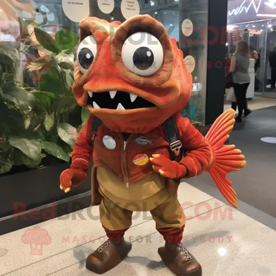 Imagen del producto de Rust REDBROKOLY Piranha personaje disfrazado de mascota vestido con un abrigo y gemelos