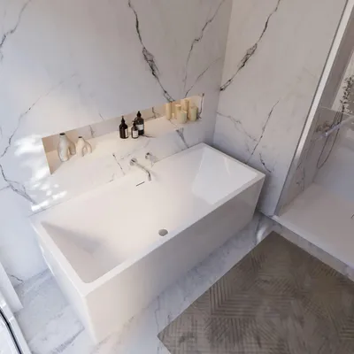 Produktbild von Badewanne Tiber 170x75 cm, Acryl, Komplettset mit umlaufender Schürze, Fußgestell und Ablauf-Überlauf-Garnitur, Weiß glänzend