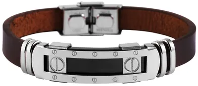 Produktbild von Akzent Armband aus Echtleder und Edelstahl in Dunkelbraun