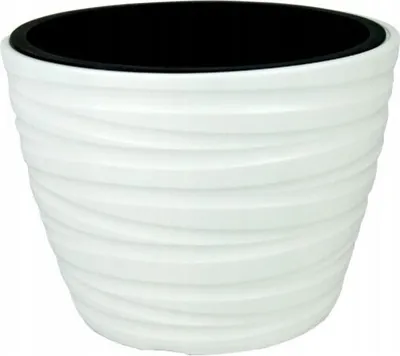 A white planter with a black interior, set against a white background.