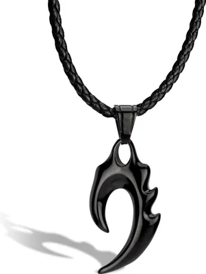 Produktbild von SERASAR | Lederhalskette für Herren [Flame] mit Schwarz Stainless Steel | Farbe: Schwarz | Länge: 50cm