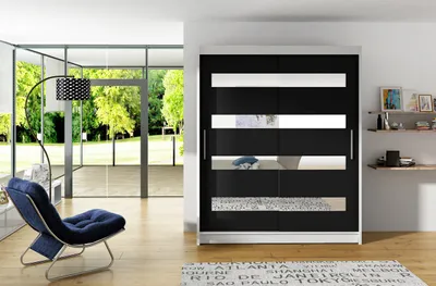 Produktbild von Geräumiger Kleiderschrank mit Spiegel Doris – Breite 150 cm, weiß/schwarz