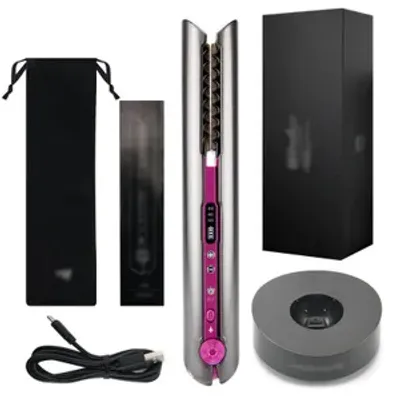 Imagen del producto de Kulmy y planchas para el cabello 2 en 1, con superficie cerámica, portátiles y prácticas, con batería Tesla y pantalla LED