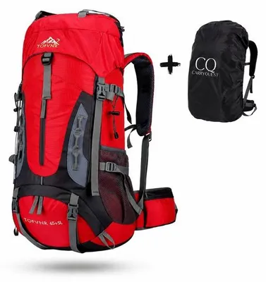 Productafbeelding van CarryQuest® - Rugzak 70L, waterdicht, met nylon regenhoes, laptopvak, rood
