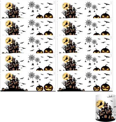 Zdjęcie produktu dla Lampiony - zestaw 10 sztuk - dekoracje na Halloween - dynia, nietoperz, czarownica, pajęczyna - zestaw idealny na przyjęcie urodzinowe dla dzieci