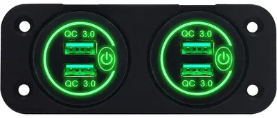 Produktbild von ProRide USB-Autolader, 4 Ports, QC3.0 36W, Schalter, 2-fach Einbau, 12V