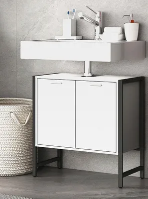 Produktbild von Waschbeckenunterschrank/Badschrank/Maße: H. 60 x B. 60 x T. 30 cm / 2 Seitenteile aus Metall/Korpus aus Holz / 2 große Drehtüren - Edino