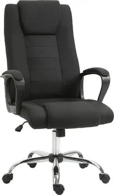 Produktbild von Bürostuhl Computerstuhl mit Wippenfunktion Kopfstütze ergonomischer Schreibtischstuhl drehbar höhenverstellbar Leinen-Touch Schwarz 62 x 76 x 110-119 cm