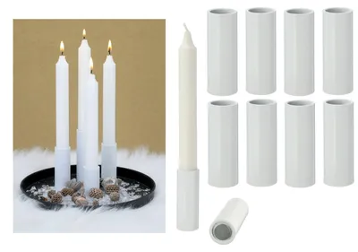 Obrázek produktu pro Novaliv 8 kusů magnetických držáků na svíčky (pro svíčky typu "tyčinka"), bílé barvy, rozměry 2,8 x 5 cm. Vánoční dekorace, stojánek na svíčky, dekorace do obývacího pokoje, držák na svíčky, skandinávský styl. Magnetické držáky na svíčky
