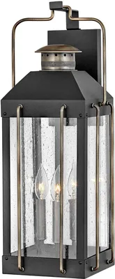 Produktbild von Wandlampe außen Aluminium Glas 61 cm hoch IP44 in Schwarz Bronze brüniert E14 3-flammig eckig Vintage Design