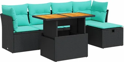 Produktbild von vidaXL 6-tlg. Garten-Sofagarnitur mit Kissen Schwarz Poly Rattan