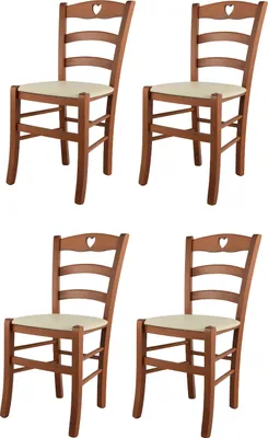 Image de t m c s Tommychairs - Set de 4 chaises CUORE pour la cuisine et la salle à manger, Structure robuste en bois de hêtre laqué couleur cerisier et assise rembourrée recouverte de similicuir couleur ivoire