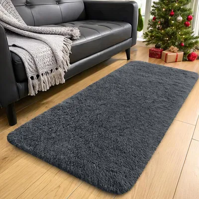 Immagine prodotto di Tappeto alto e soffice, color grigio scuro, dimensioni 60x100 cm, lavabile