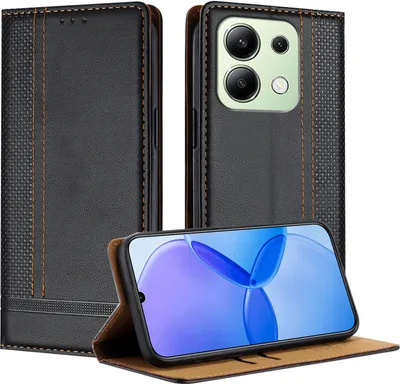 Produktbild von Handyhülle für Xiaomi Redmi Note 13 4G Leder Flip Klappbare Schutzhülle mit Standfunktion Schwarz