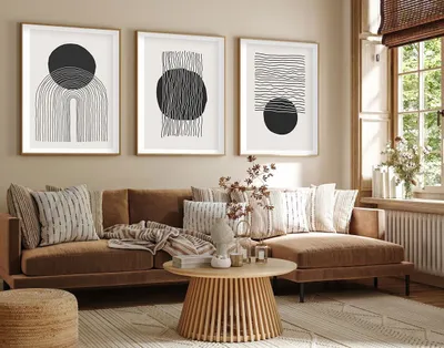Produktbild von Wallity, Elegantes Dekoratives Wandbild (3 Teile), 50 x 70 cm | 100% MDF (3 mm) mit Rahmen aus massivem Holz (2,5 cm) | Perfekt für modernes Wohnen und stilvolle Akzente.