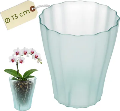 Produktbild von Orchideentopf Transparent Orchideen Übertopf Orchideentopf Plastik mit erhöhtem Boden Blumentopf Innen mit Stufenboden Durchsichtige Pflanztöpfe Ø 13 cm Glas