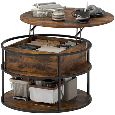 Immagine prodotto di Tavolino da salotto - Tavolino regolabile in altezza - Con ripiani e spazio contenitivo nascosto - Pannello di particelle di legno - 80 × 80 × 47–61,5 cm - Capacità di carico: 30 kg