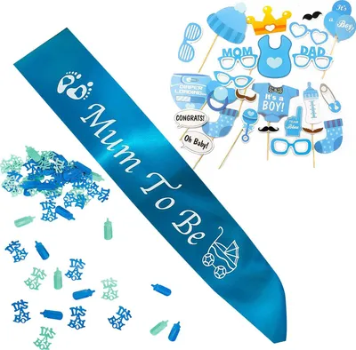 Produktbild von Oblique Unique Mum To Be Baby Shower Party Deko Set für Jungs - Schärpe Konfetti Fotorequisiten