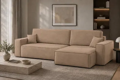 Image de Canapé d'angle Kaiser Möbel en forme de L, avec fonction couchage et coffre de rangement, revêtement en velours Bluvel, côté droit, modèle BEST XL