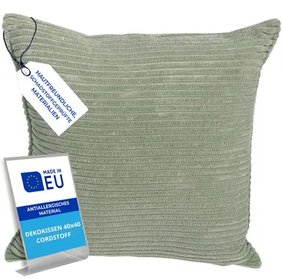 Produktbild von Pillows24 – Dekokissen 40x40 aus Cord | Weiches Zierkissen & Sofa Kissen | Deko Kissen 40x40 für Palettenkissen in Wohnzimmer & Balkon | Sofakissen  EU | Grün