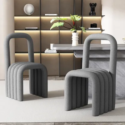 Produktbild von Esszimmerstuhl, 2er-Set, Sherpa-Stoff, Familien-Esszimmerstuhl, modernes minimalistisches Design, Make-up-Stuhl, mit Rückenlehne, grau