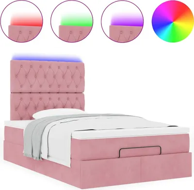 Produktbild von Ottoman-Bett mit Matratzen & LEDs Rosa 120x190 cm Samt