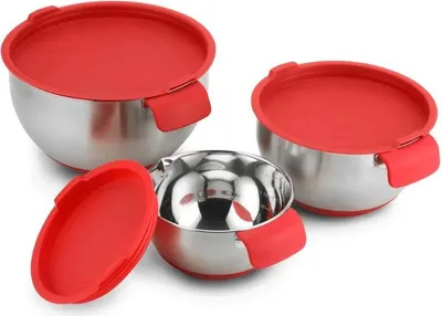 Zdjęcie produktu dla Herzberg HG-04036: 3-częściowy zestaw misek do miksowania z pokrywką do tarki